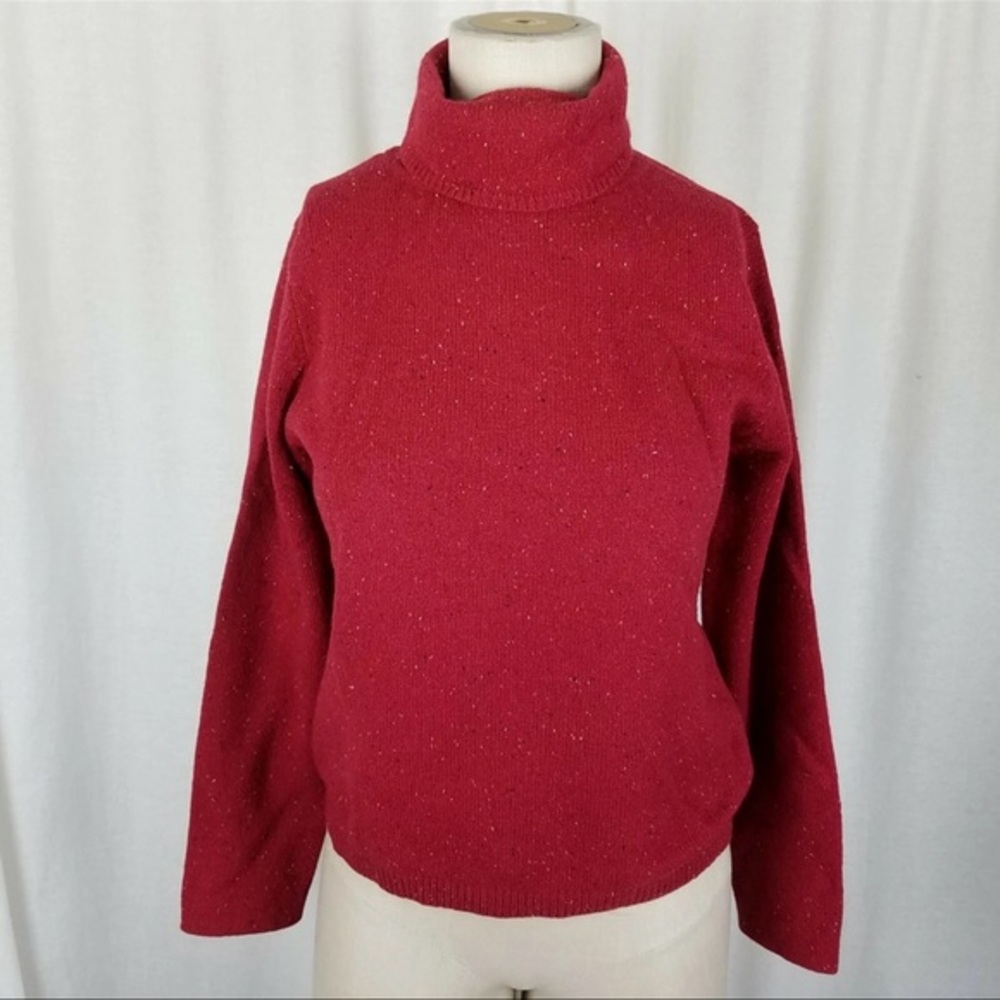LL Bean Merino Wool Angora Turtleneck Sweater Womens  SMottled Red Lightweight